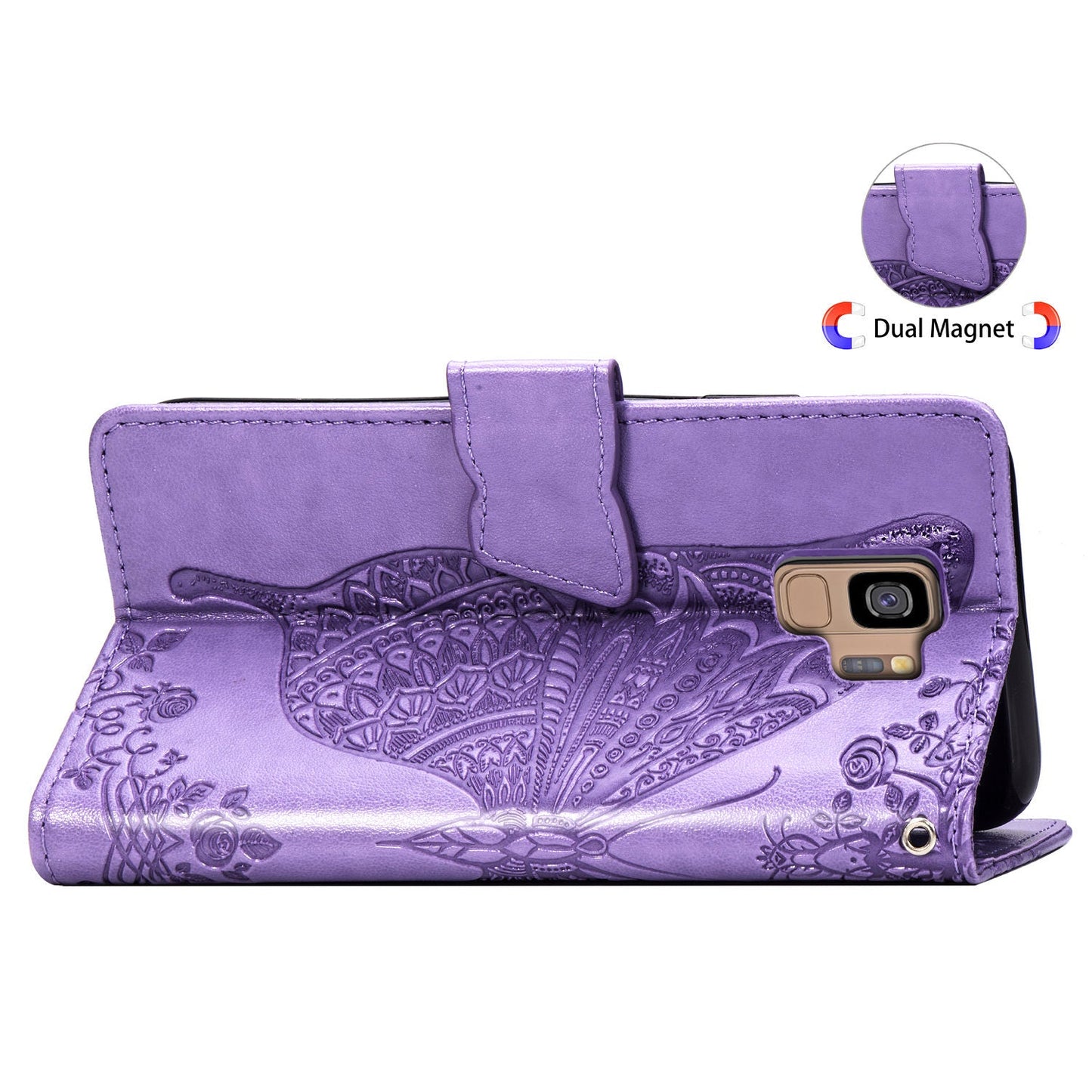Luxuriöse geprägte Schmetterlings-Leder-Brieftaschen-Flip-Hülle für Samsung Galaxy S9
