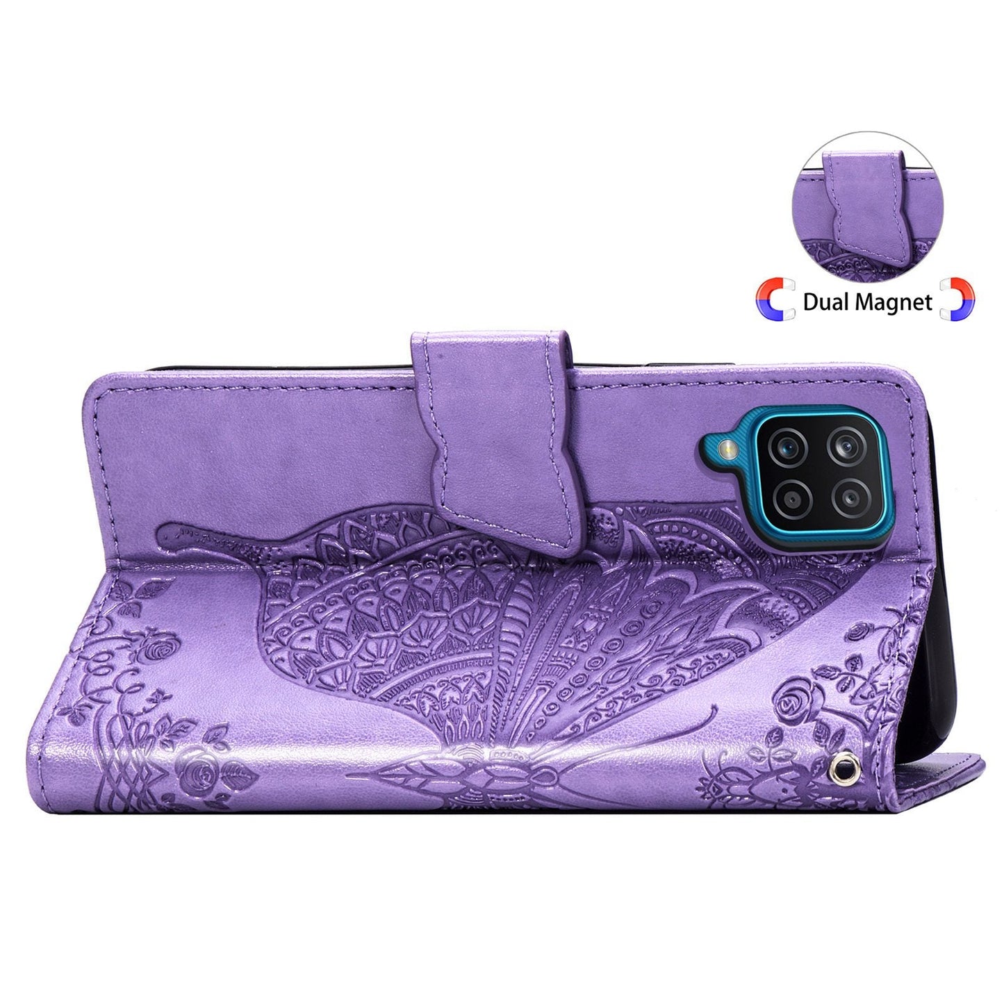 Luxuriöse geprägte Schmetterling Leder Brieftasche Flip Hülle für Samsung A21S
