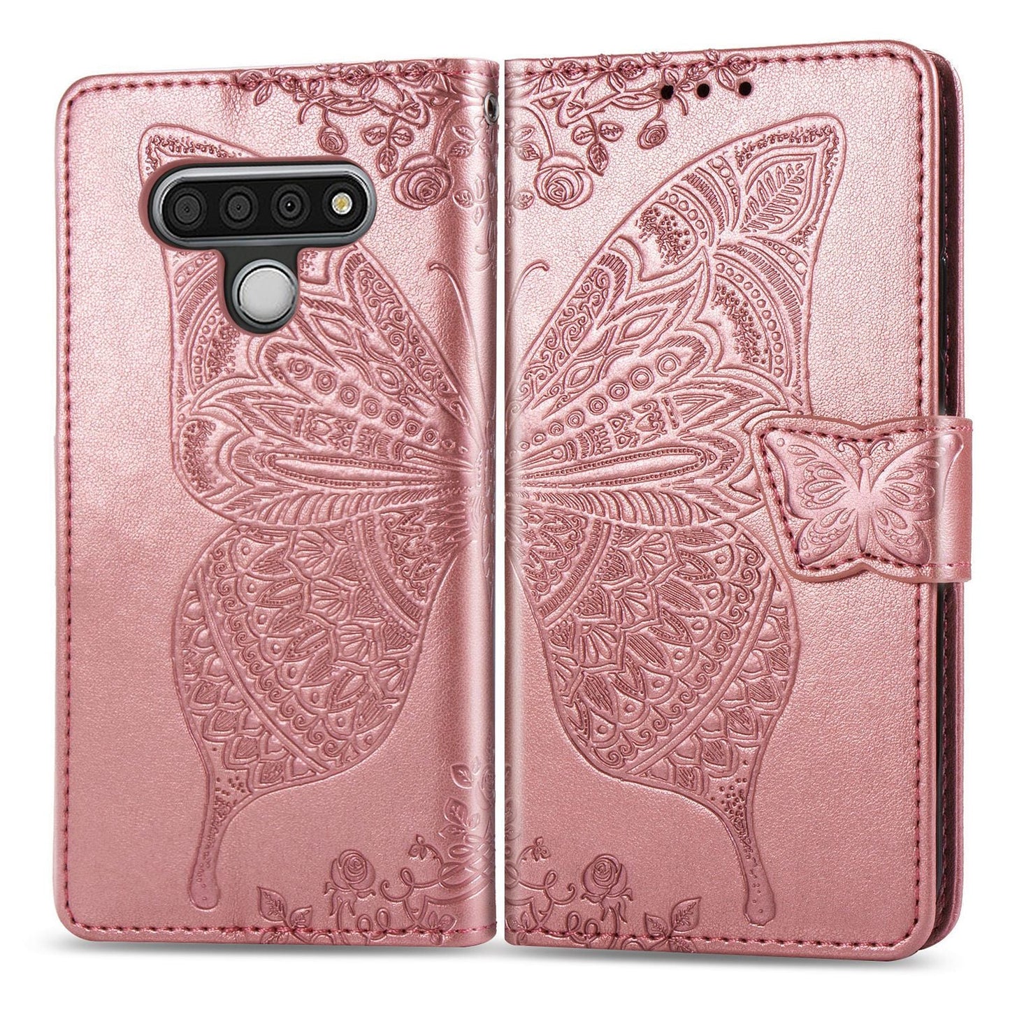 Étui portefeuille en cuir gaufré de luxe avec motif papillon pour LG Stylo 6