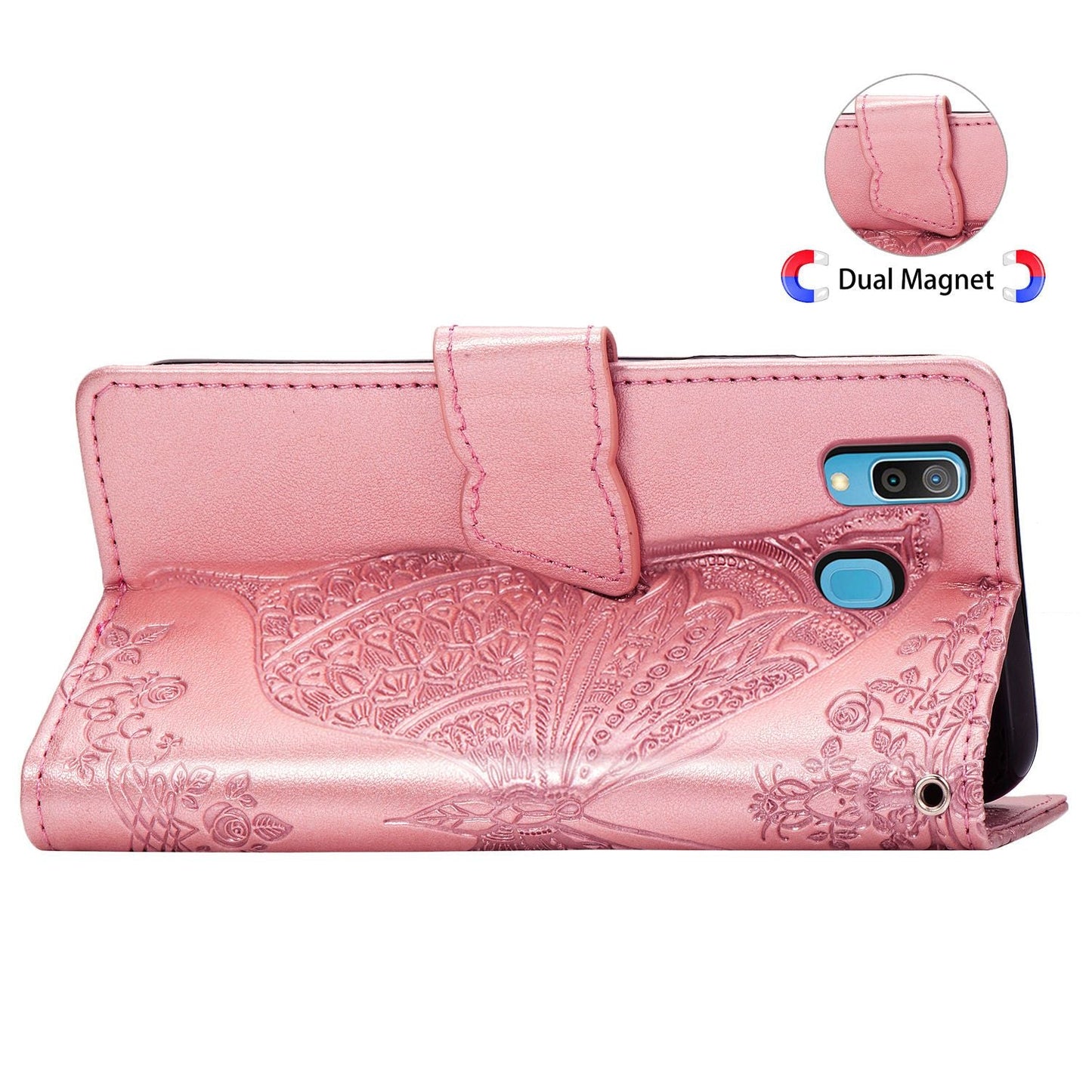 Luxuriöse geprägte Schmetterlings-Lederhülle Flip Case für Samsung A40