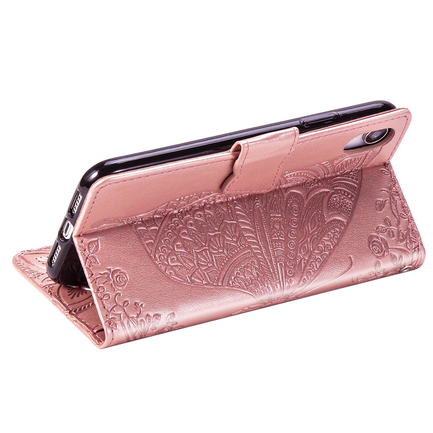 Neue luxuriöse geprägte Schmetterlings-Lederhülle mit Brieftaschenfunktion für IPHONE XR