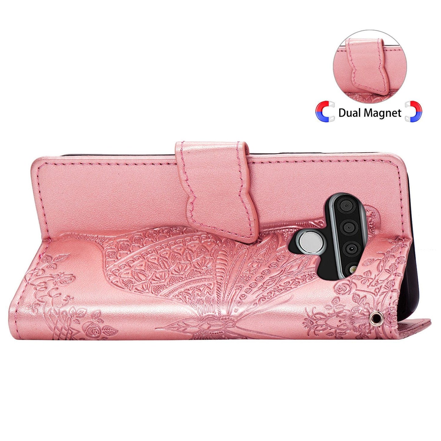 Étui portefeuille en cuir gaufré de luxe avec motif papillon pour LG Stylo 6