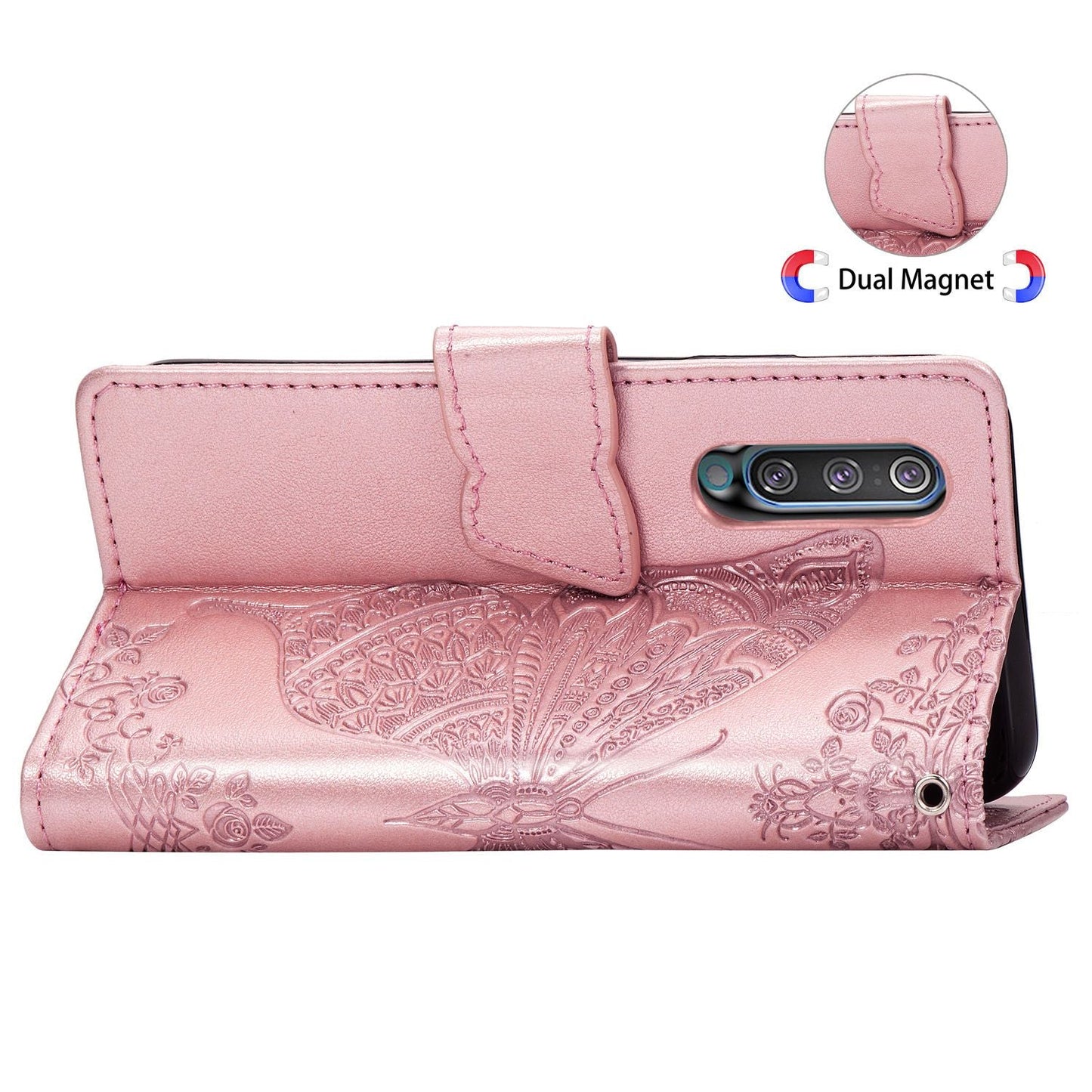 Luxuriöse geprägte Schmetterlings-Lederhülle Flip Case für Samsung A50