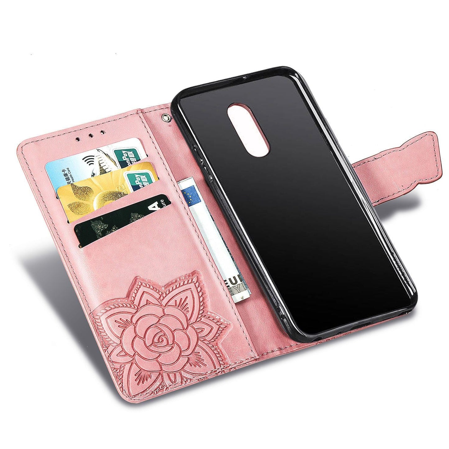 Luxuriöse geprägte Schmetterling Leder Geldbörse Flip Hülle für LG Stylo 5