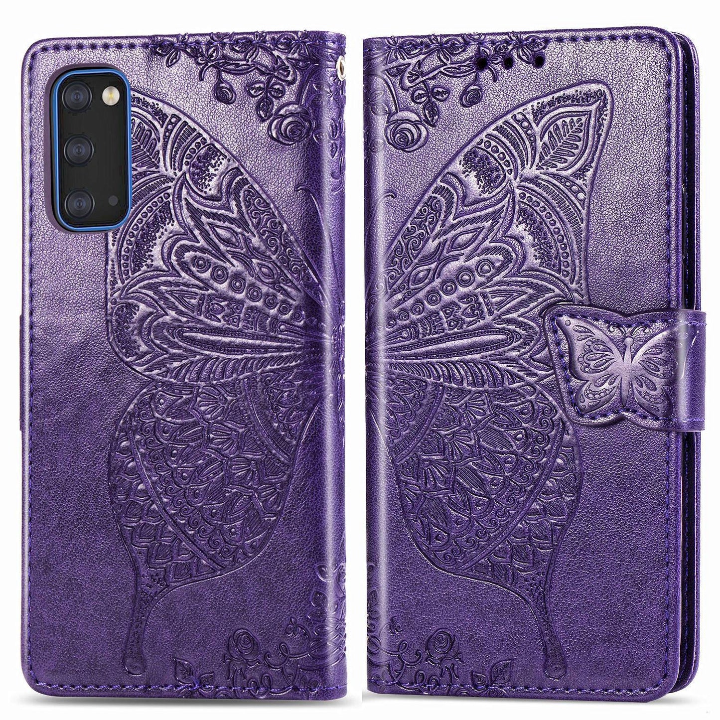 Luxuriöse geprägte Schmetterlings-Lederhülle mit Brieftaschenfunktion für Samsung