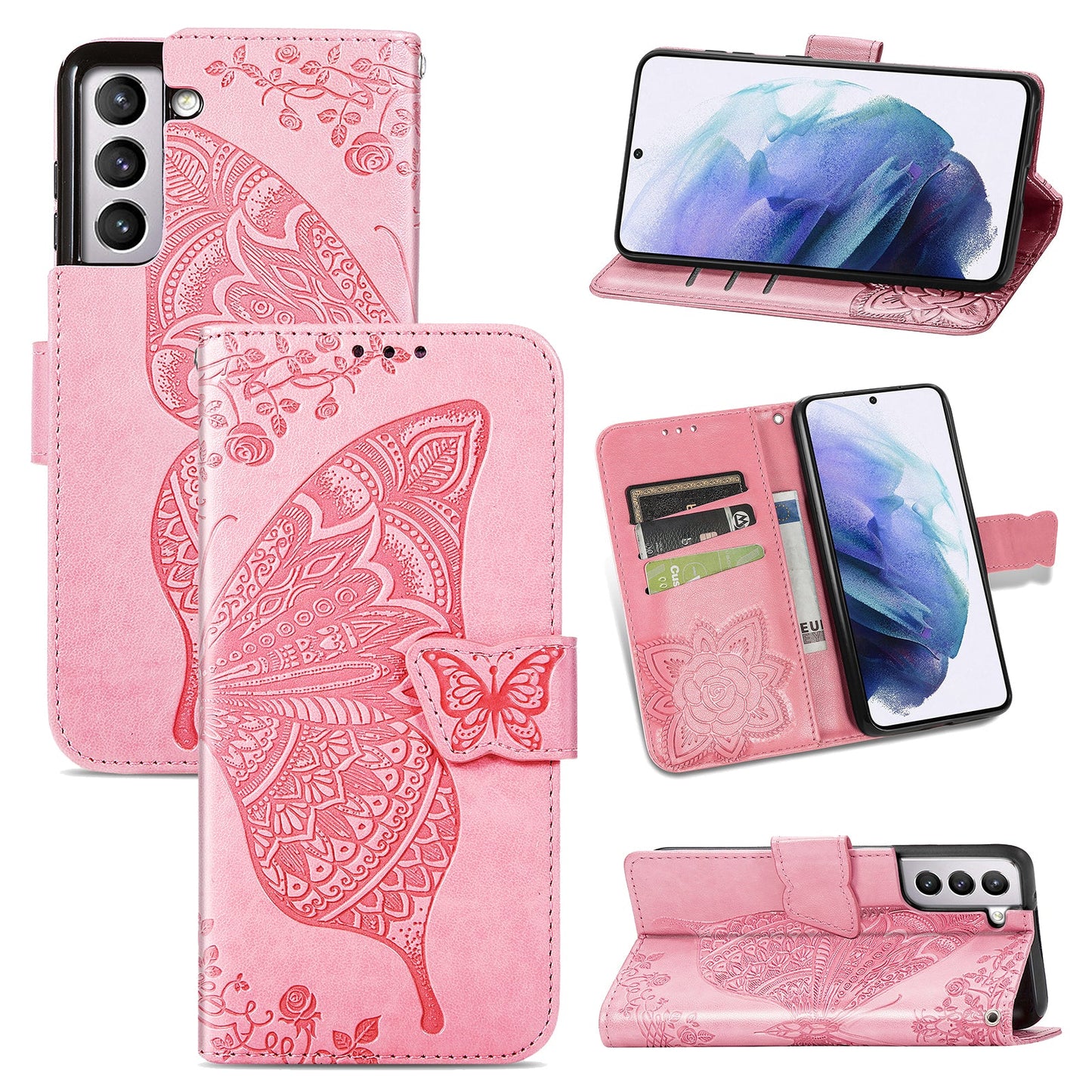 Luxus geprägte Schmetterlings-Leder-Brieftaschen-Flip-Hülle für Samsung Galaxy S21 Serie