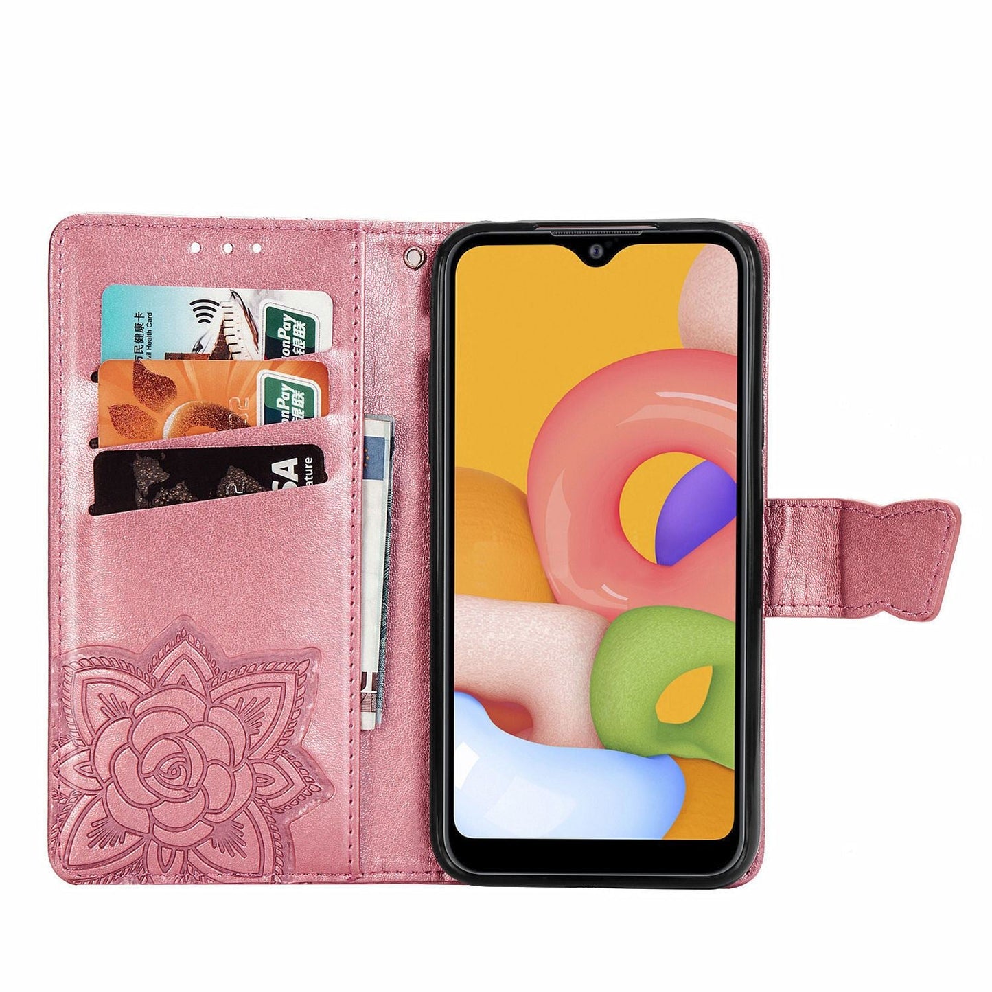 Luxuriöse geprägte Schmetterlings-Lederhülle Flip Case für Samsung A01 (EU)