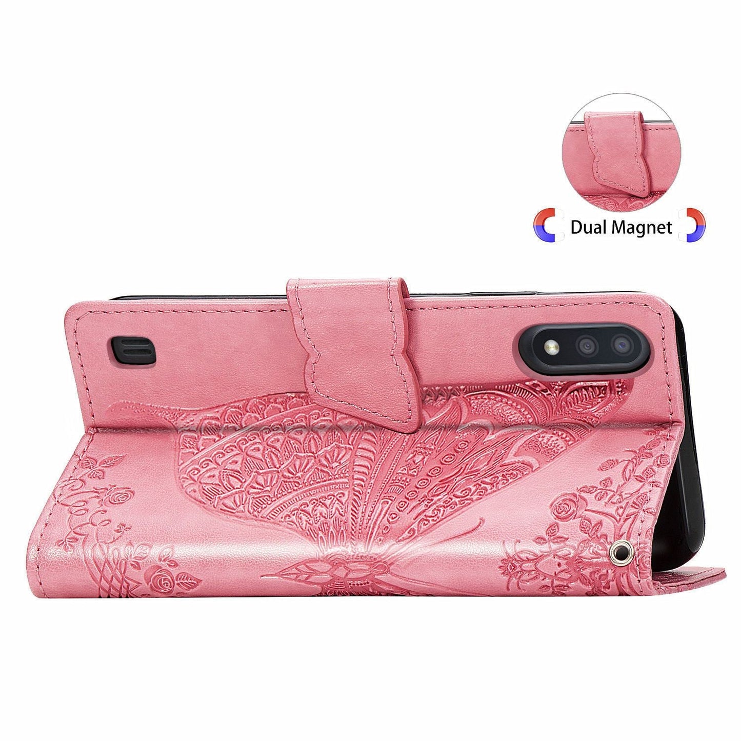 Luxuriöse geprägte Schmetterlings-Lederhülle Flip Case für Samsung A01 (EU)