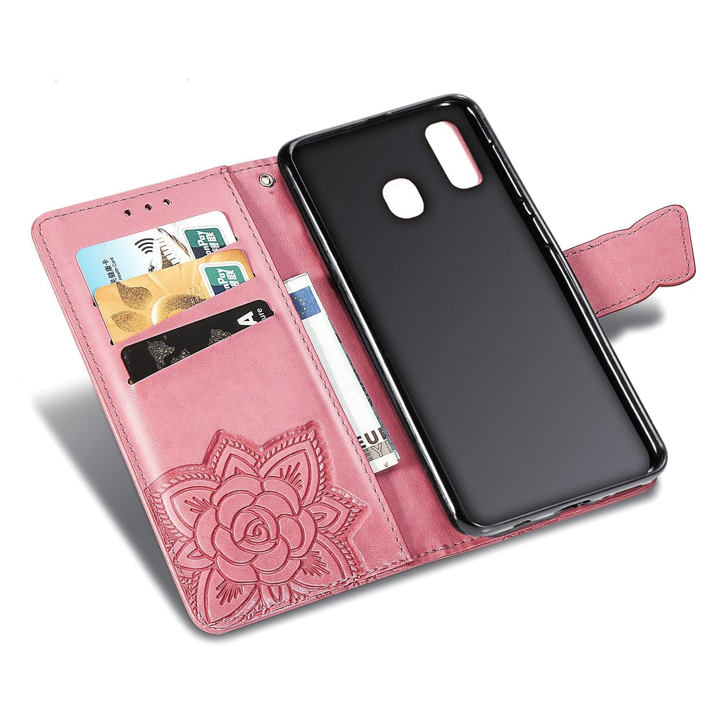 Luxuriöse geprägte Schmetterlings-Lederhülle Flip Case für Samsung A40