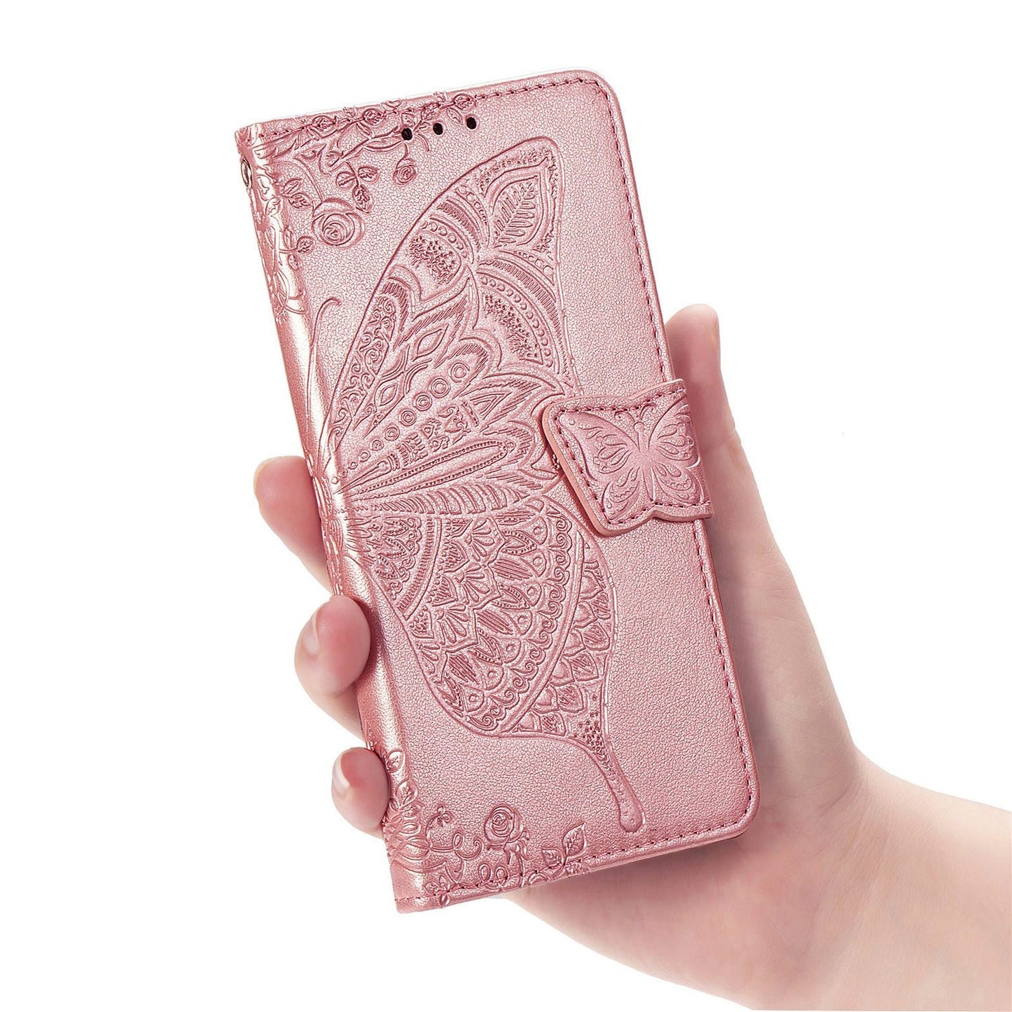 Étui portefeuille en cuir gaufré de luxe avec motif papillon pour LG Stylo 6