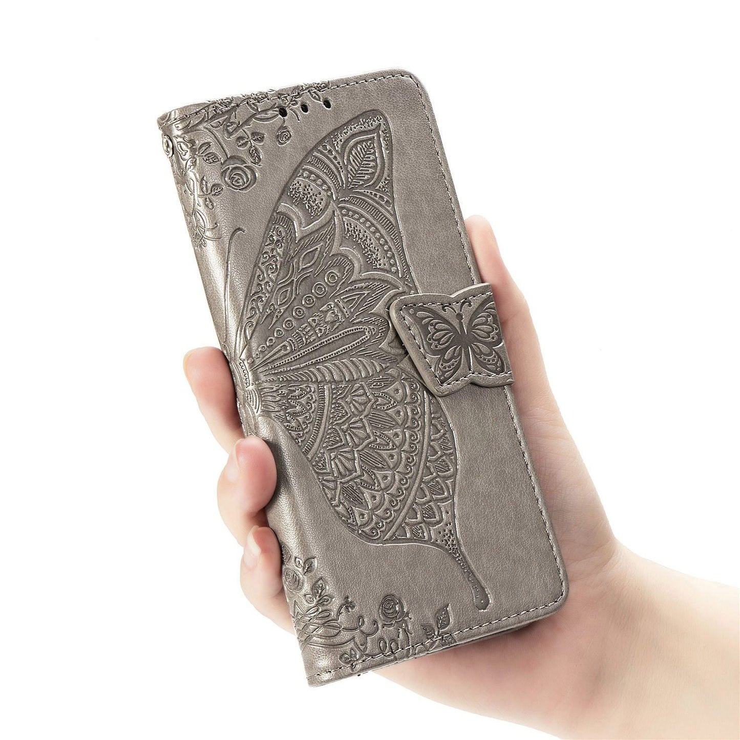 Étui portefeuille en cuir gaufré de luxe avec motif papillon pour LG Stylo 6