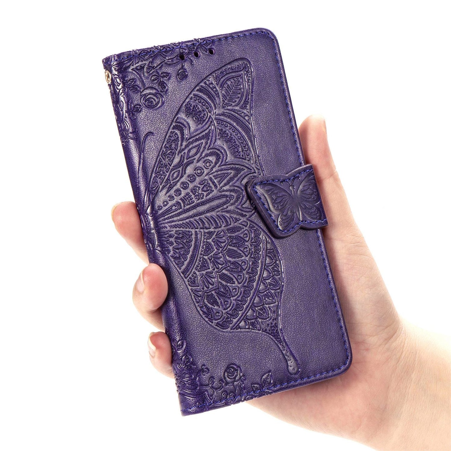 Étui portefeuille en cuir gaufré de luxe avec papillon pour LG Velvet