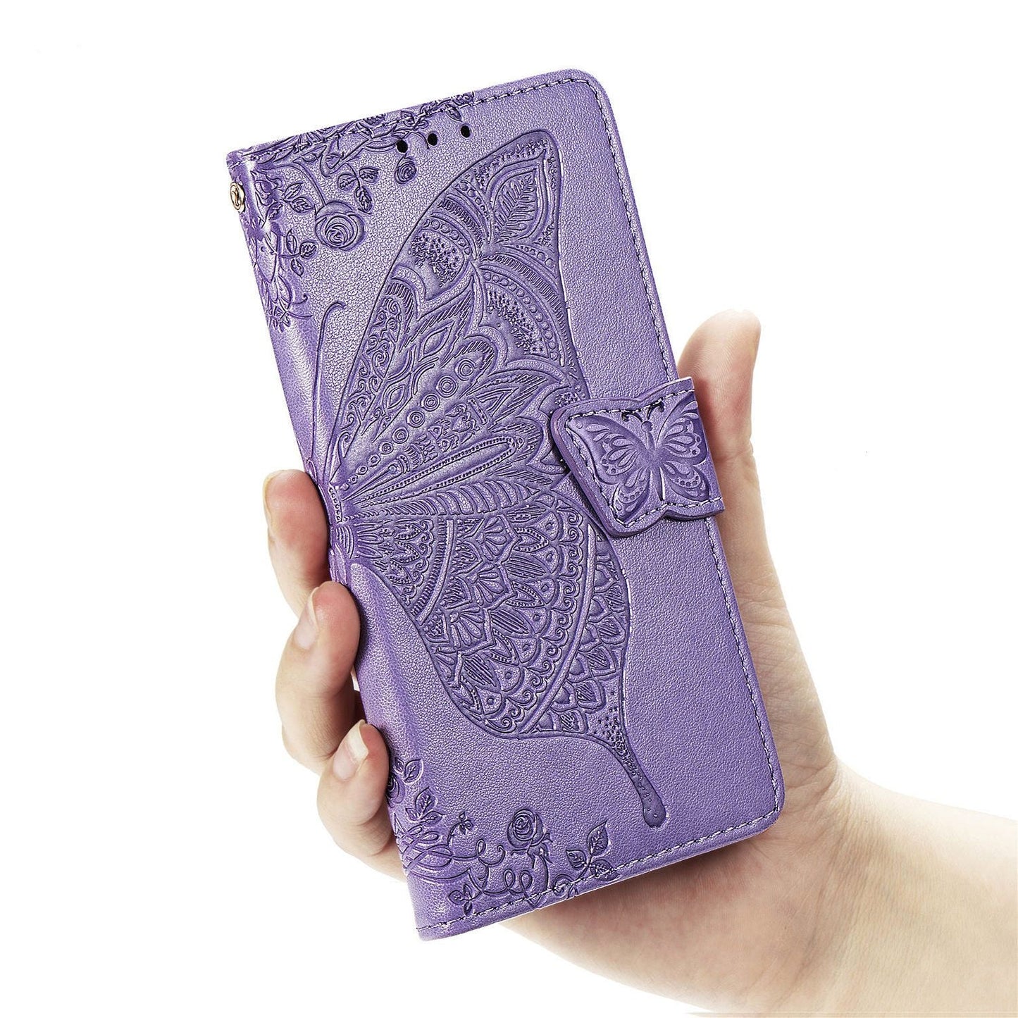 Luxuriöse geprägte Schmetterling Leder Brieftaschen Flip Hülle für LG K61