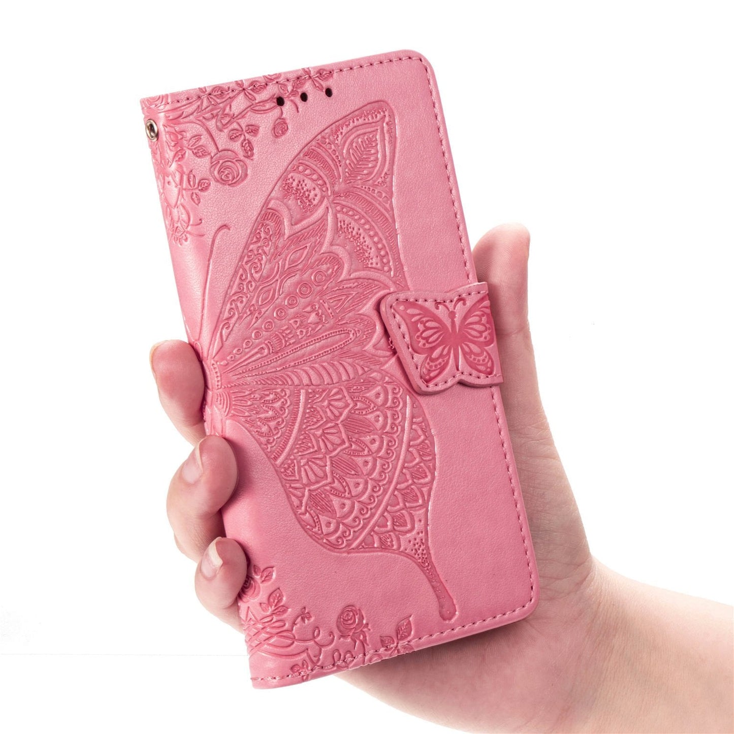 Luxuriöse geprägte Schmetterlings-Lederhülle mit Brieftaschenfunktion für Samsung A20