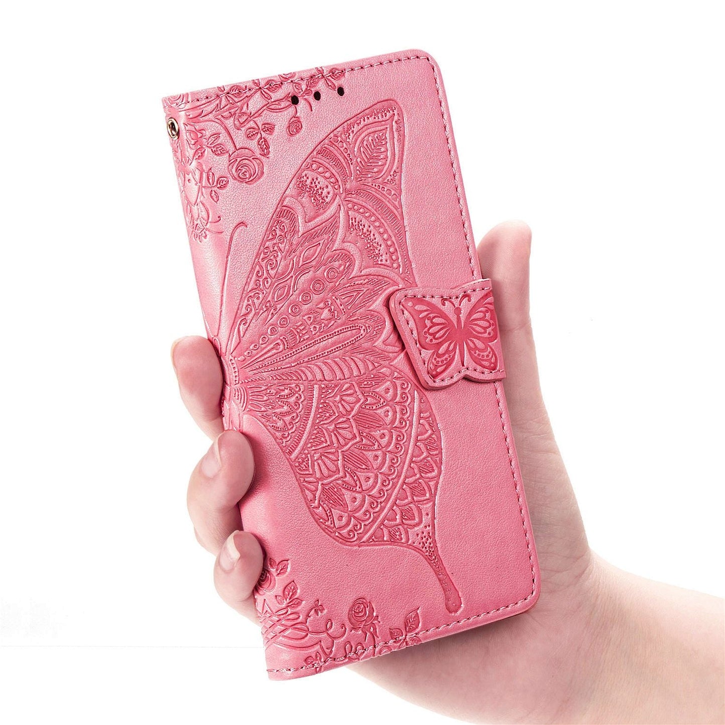 Étui portefeuille en cuir gaufré de luxe avec papillon pour LG Velvet