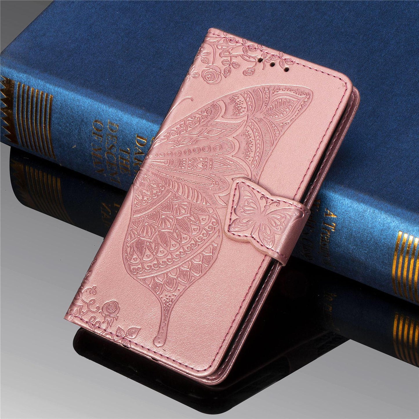Luxuriöse geprägte Schmetterlings-Lederhülle Flip Case für Samsung A40