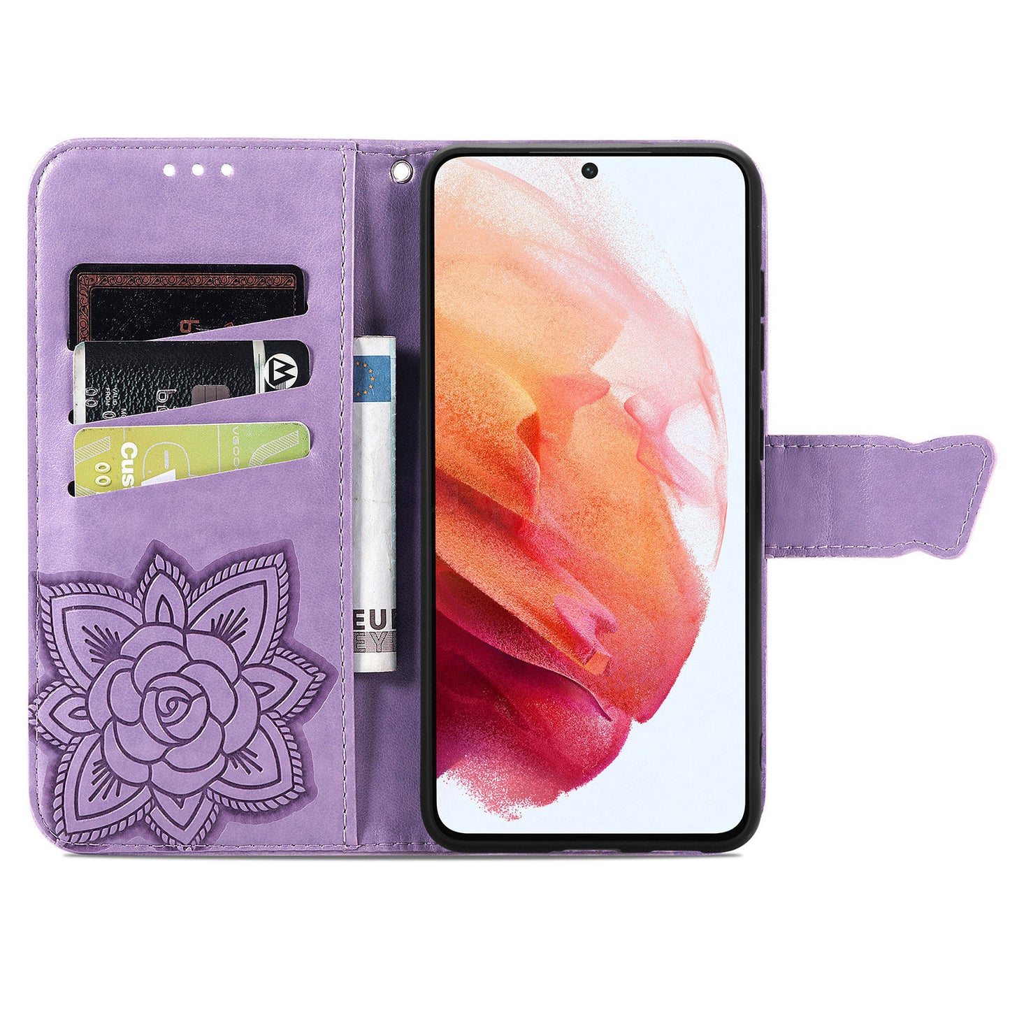Luxuriöses geprägtes Schmetterlings-Leder-Brieftaschen-Flipcase für Samsung Galaxy S21FE
