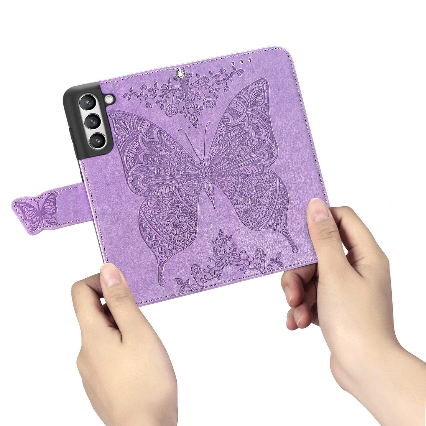 Luxuriöses geprägtes Schmetterlings-Leder-Brieftaschen-Flipcase für Samsung Galaxy S21FE