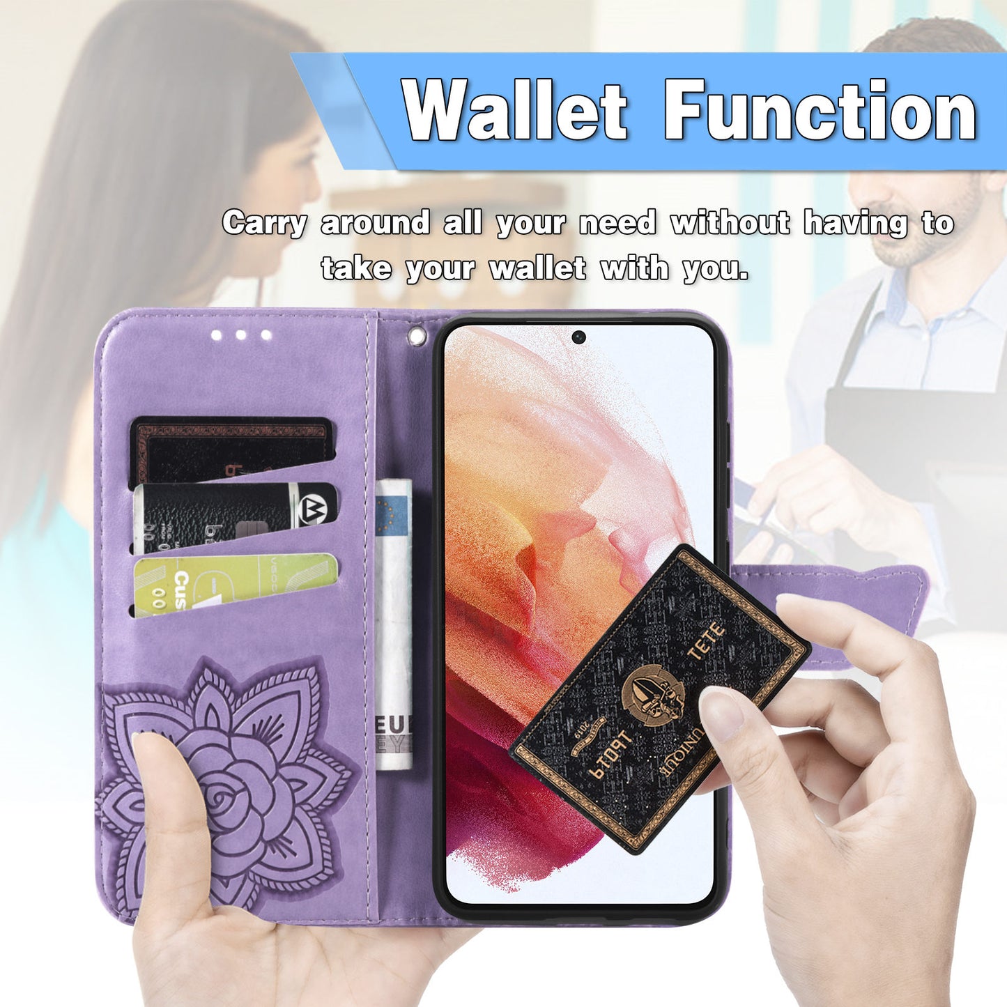 Luxuriöses geprägtes Schmetterlings-Leder-Brieftaschen-Flipcase für Samsung Galaxy S21FE