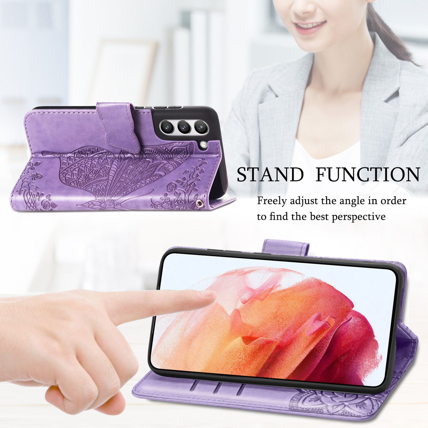 Luxuriöses geprägtes Schmetterlings-Leder-Brieftaschen-Flipcase für Samsung Galaxy S21FE