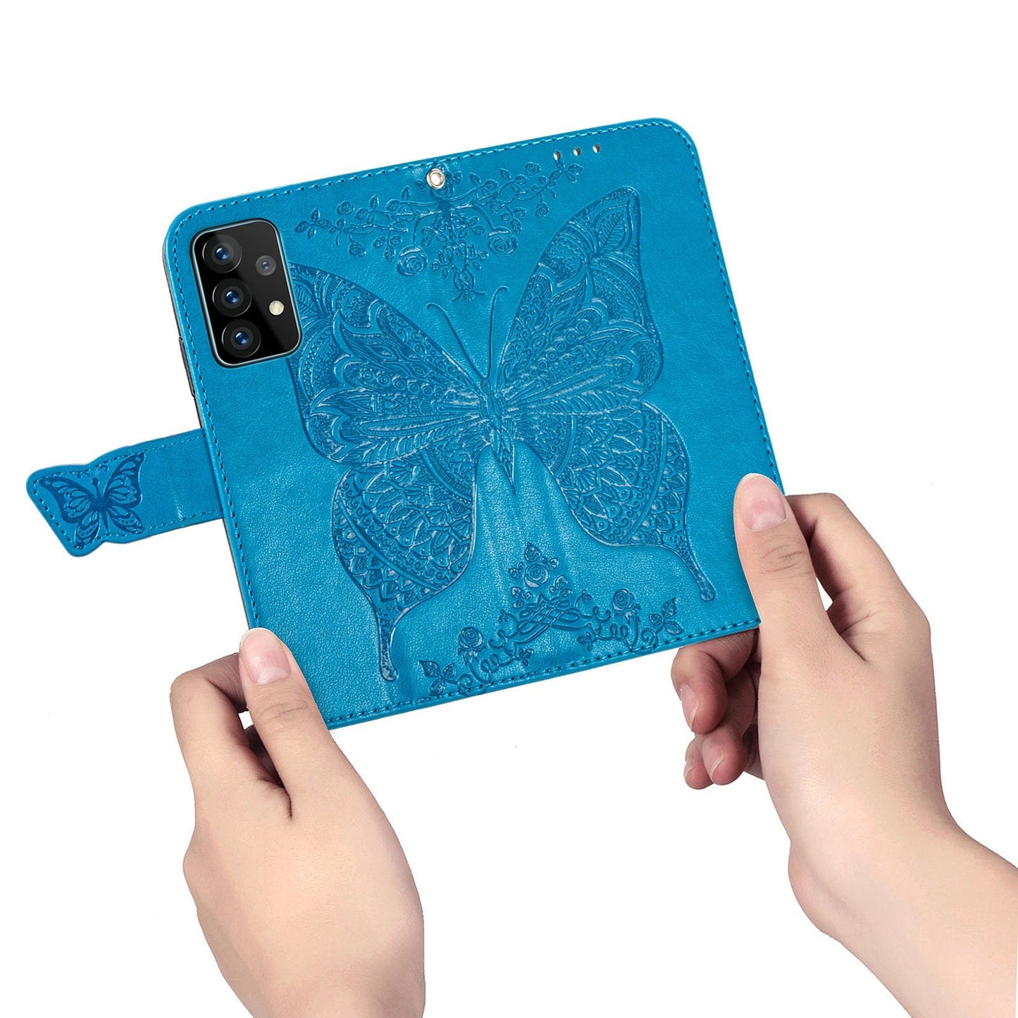 Upgrade 3D Schmetterling Leder Brieftasche Flip Case mit Trageband für Samsung