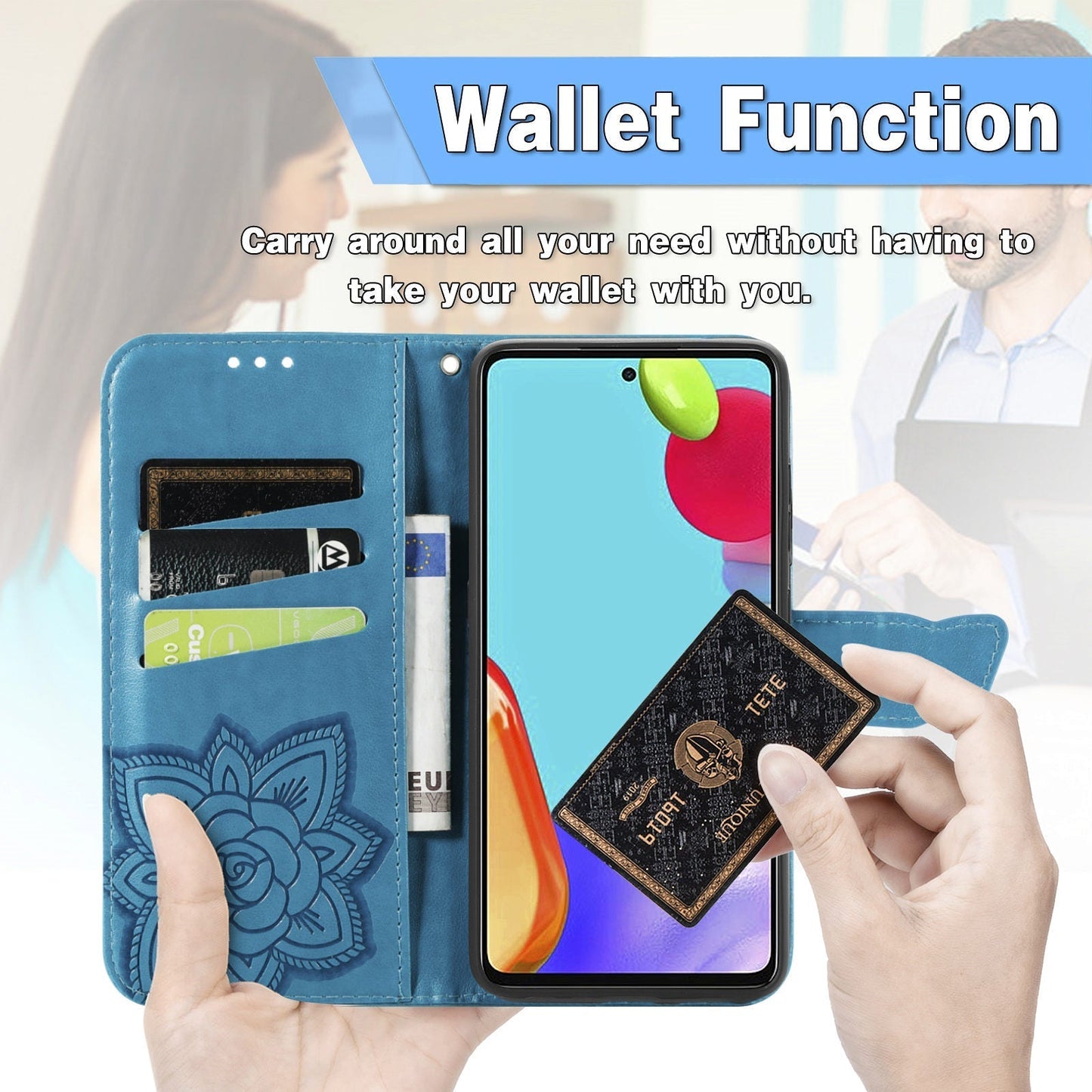 Upgrade 3D Schmetterling Leder Brieftasche Flip Case mit Trageband für Samsung