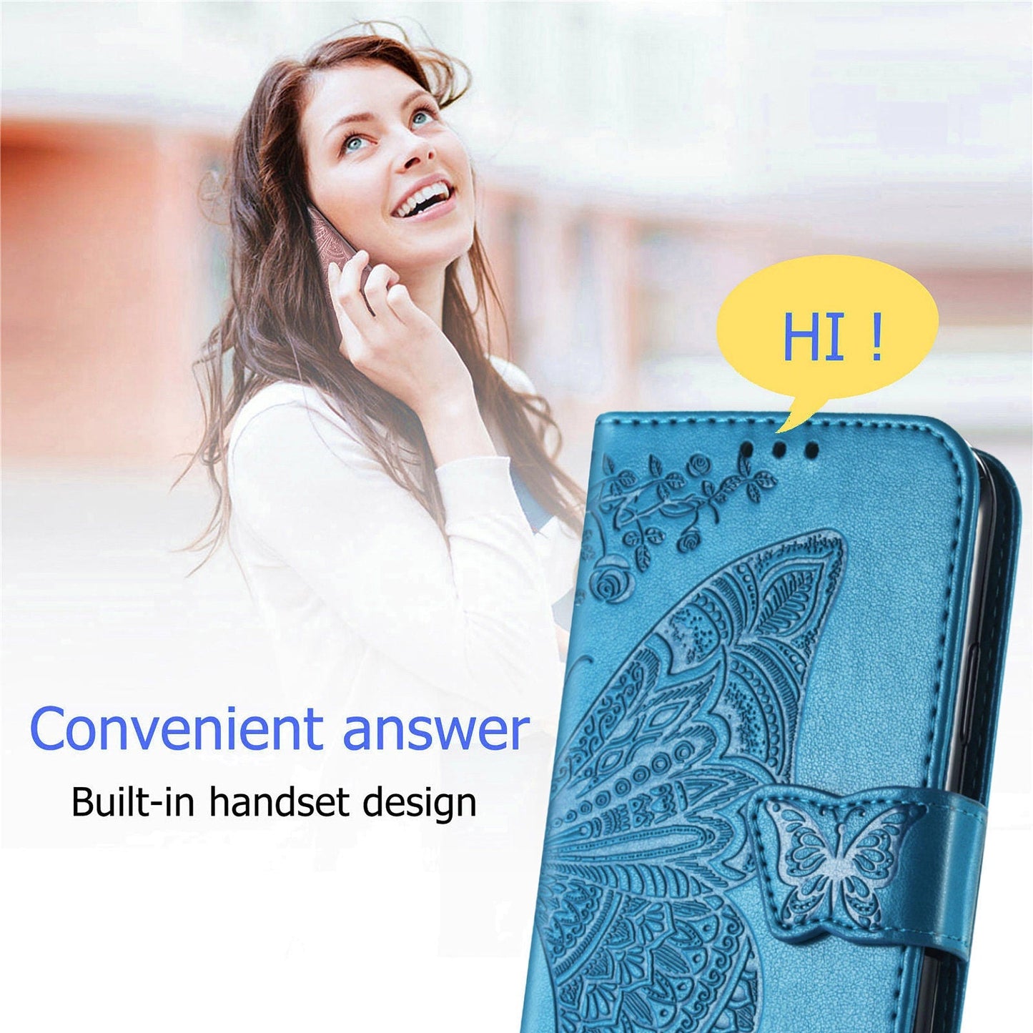 Upgrade 3D Schmetterling Leder Brieftasche Flip Case mit Trageband für Samsung
