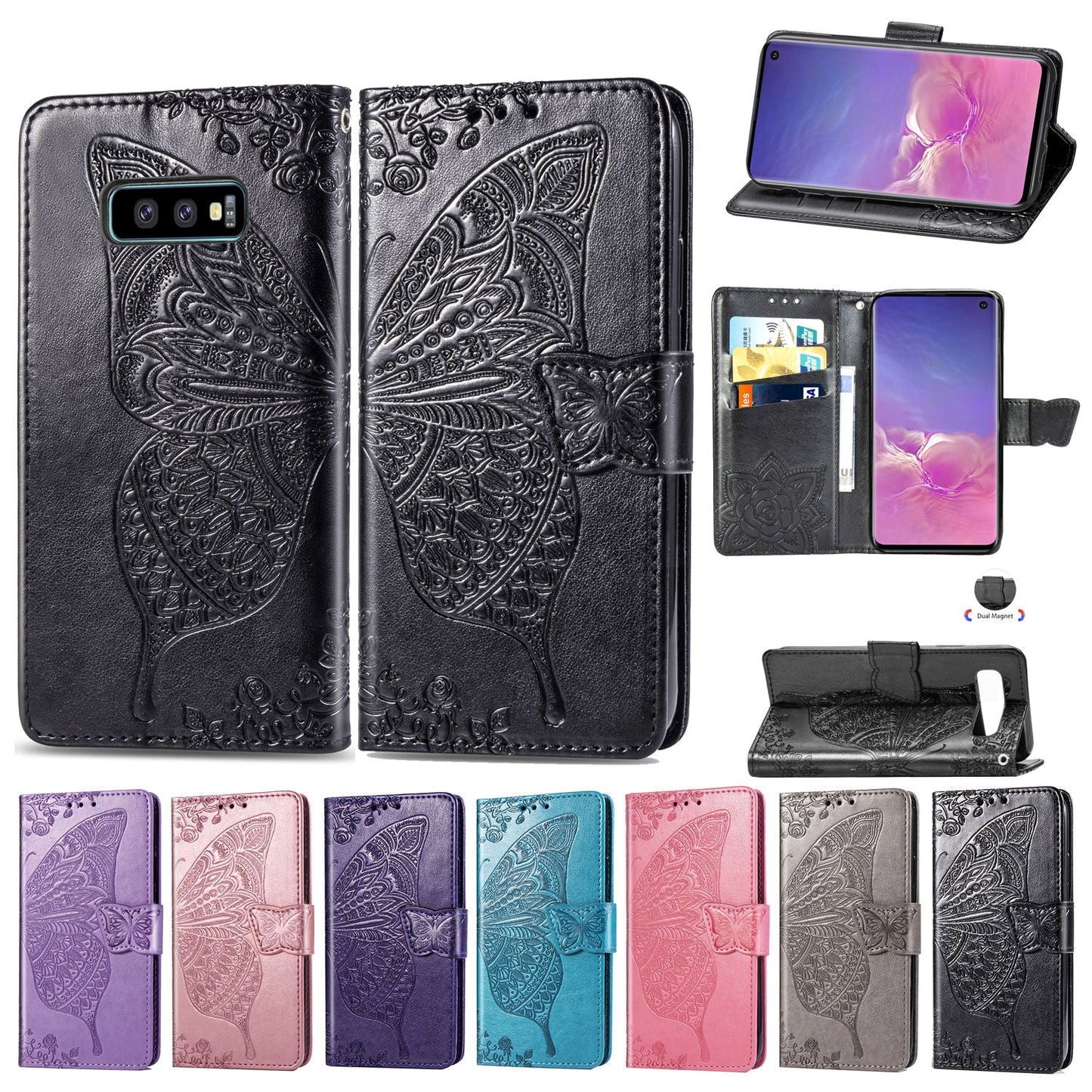 Luxuriöse geprägte Schmetterlings-Lederhülle Brieftasche Flip Case für Samsung Galaxy S10E