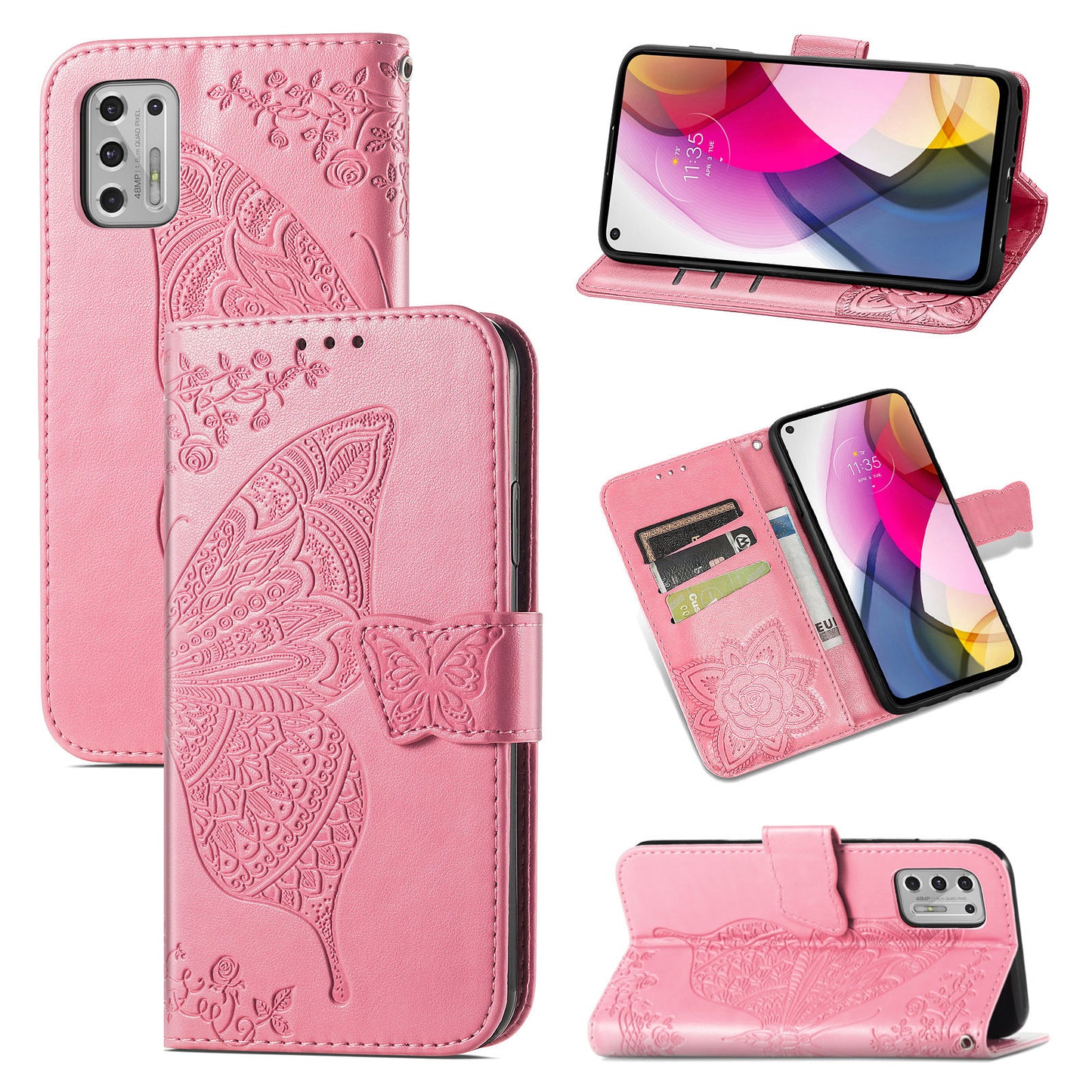Luxuriöse geprägte Schmetterlings-Leder-Brieftaschen-Klapphülle für MOTO G Stylus 2021