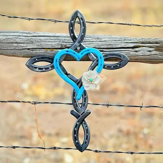 Natural horseshoe cross with heart