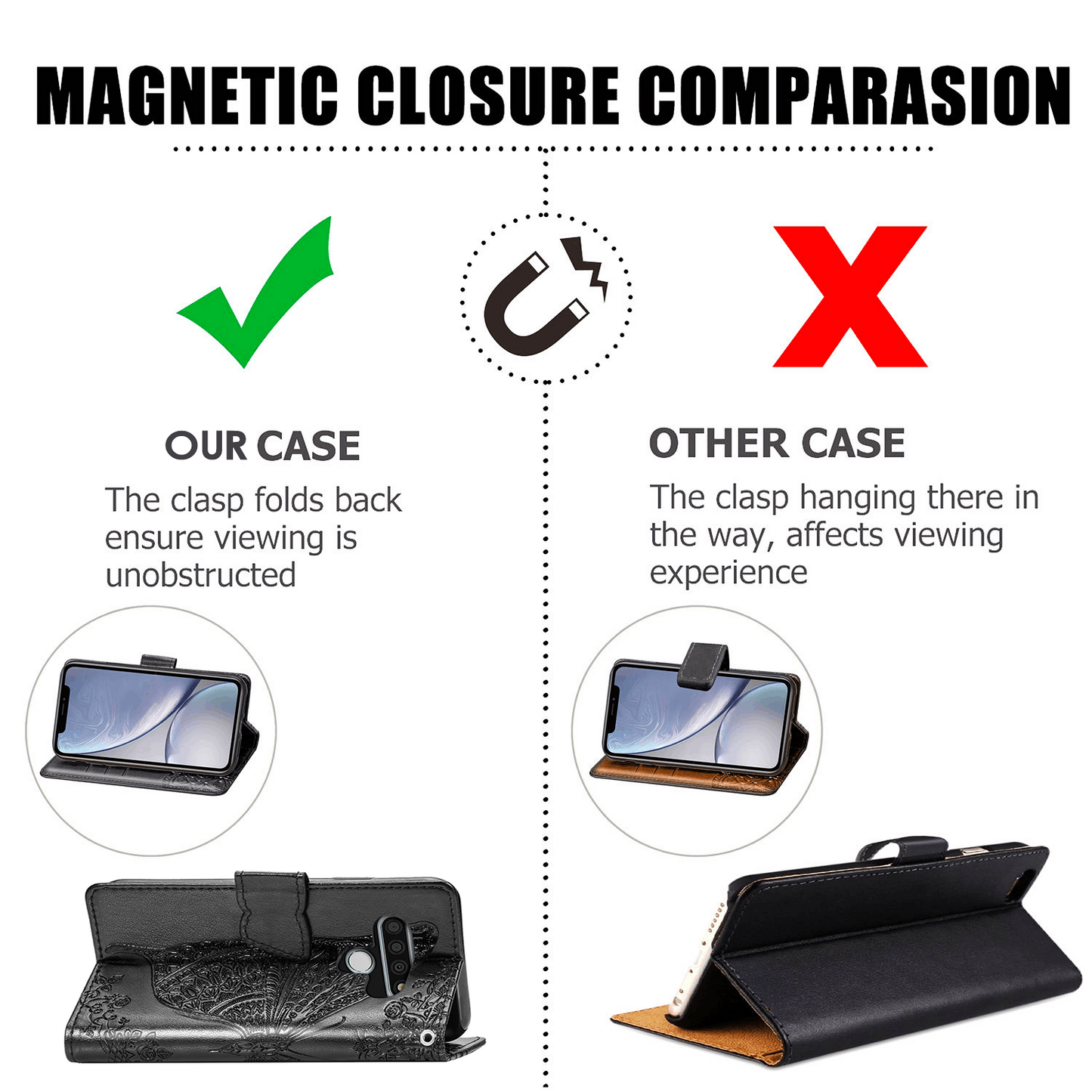 Étui portefeuille en cuir gaufré de luxe avec motif papillon pour LG Stylo 6