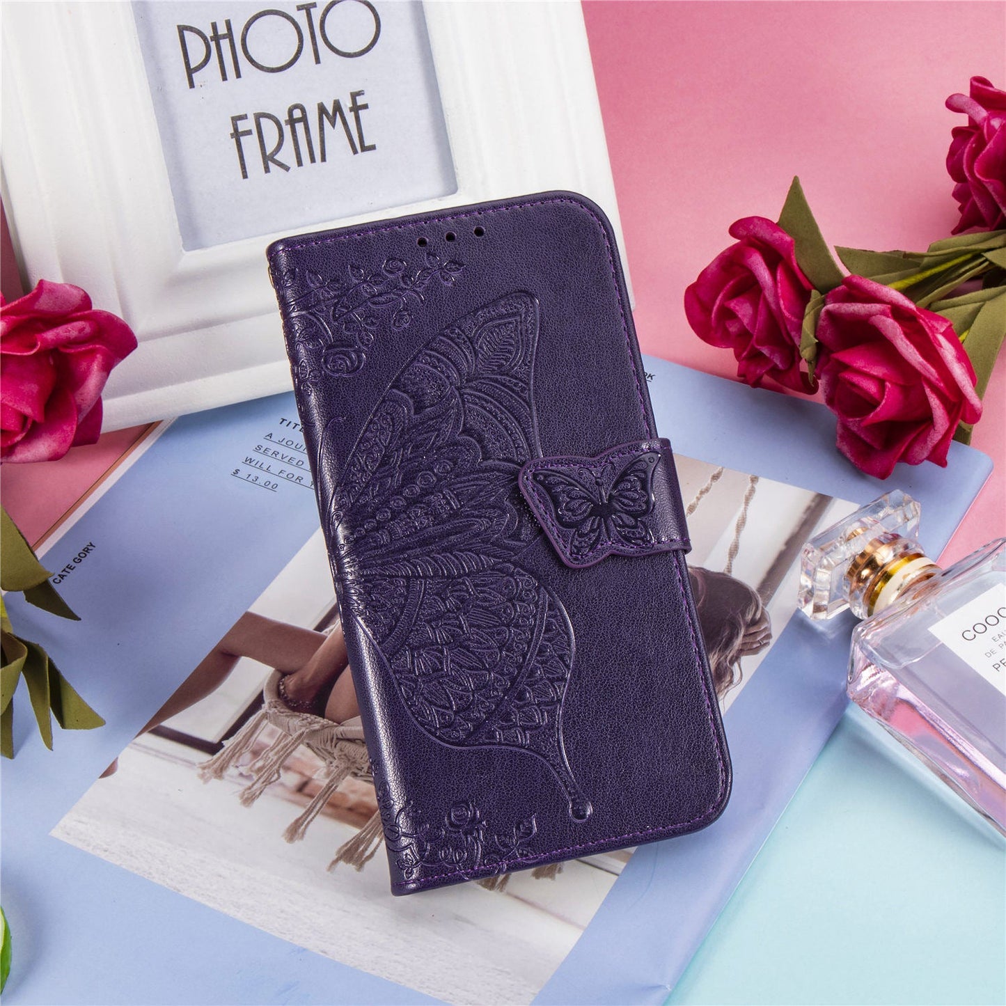 Luxus geprägte Schmetterlings-Leder-Brieftaschen-Flip-Hülle für MOTO E6