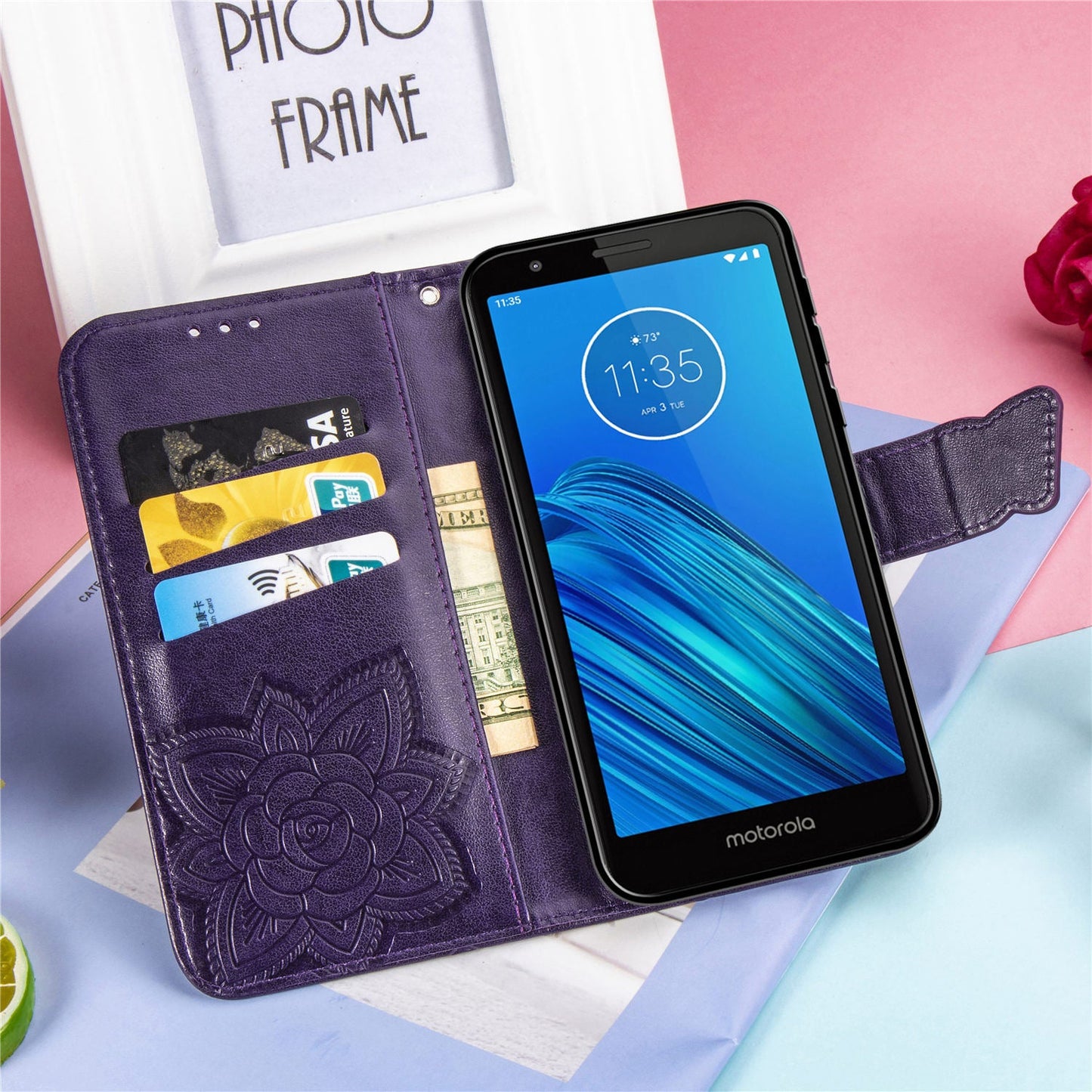 Luxus geprägte Schmetterlings-Leder-Brieftaschen-Flip-Hülle für MOTO E6