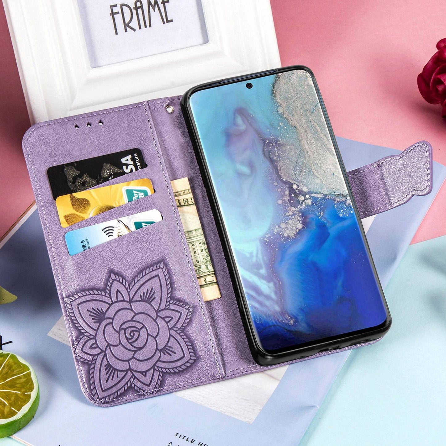 Luxuriöse geprägte Schmetterling Leder Brieftasche Flip Hülle für Samsung A21S