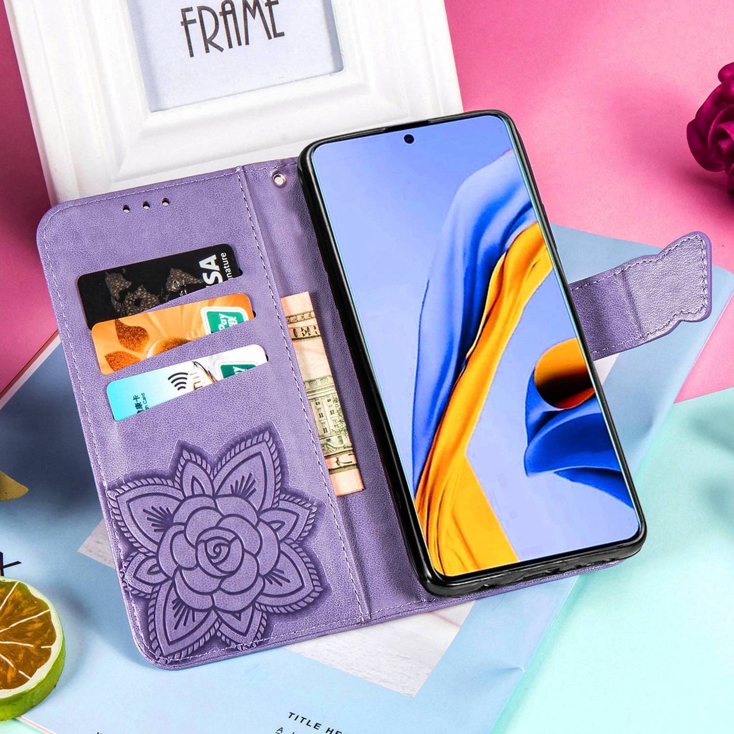 Luxuriöse geprägte Schmetterling Leder Geldbörse Flip Case für Samsung A71