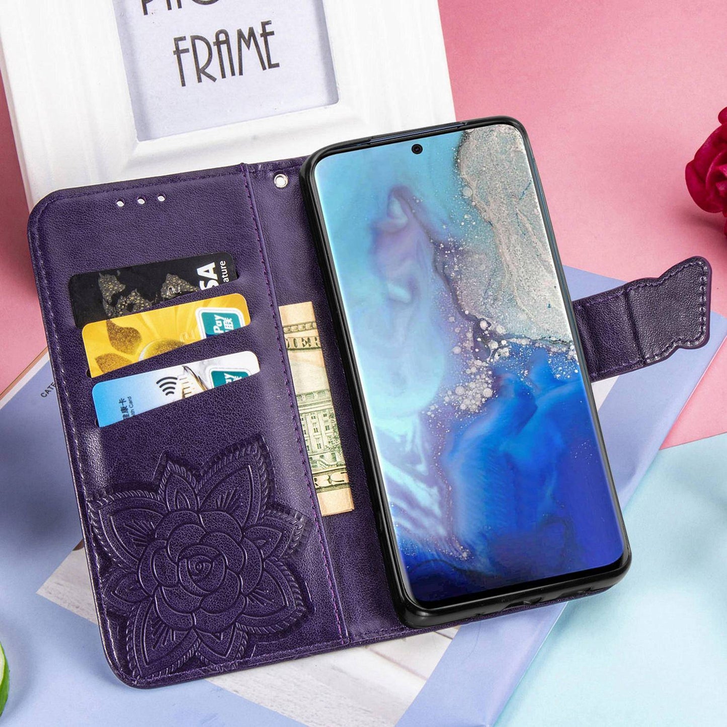 Luxuriöse geprägte Schmetterlings-Lederhülle mit Brieftaschenfunktion für Samsung