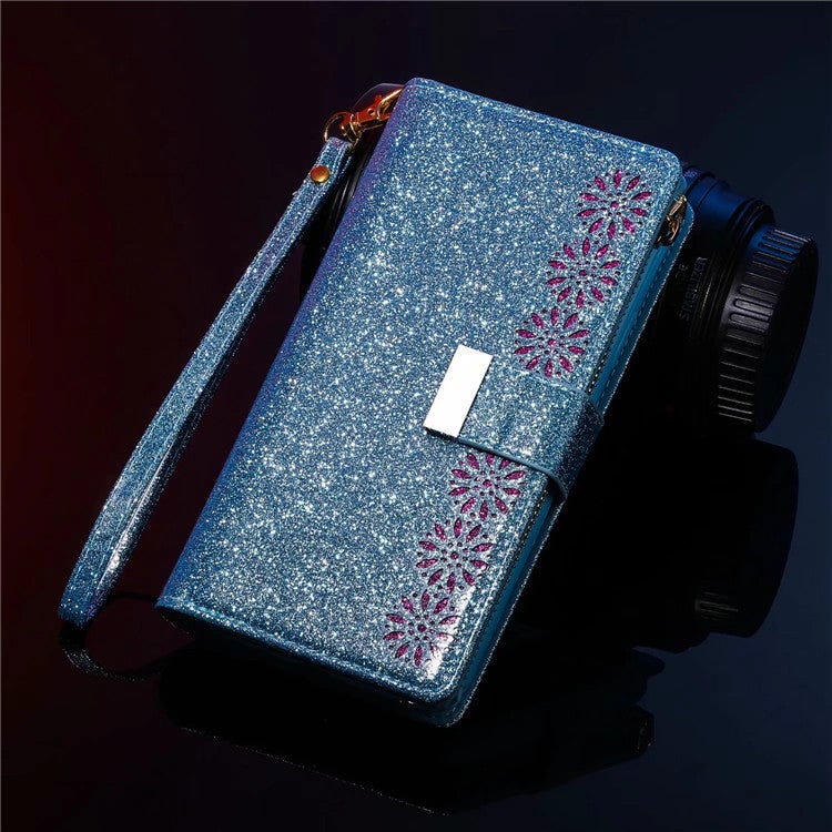 Glitzer Glitzernd Mädchenhaft Bling Leder Klapphülle für Samsung S20 FE