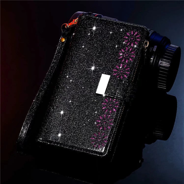 Glitzernde, funkelnde, mädchenhafte Bling-Leder-Klapphülle für die Samsung S21 Serie