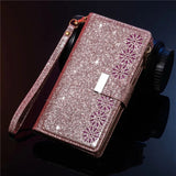 Glitter Sparkly Girly Bling Leather Flip Cover For Samsung S21 Series