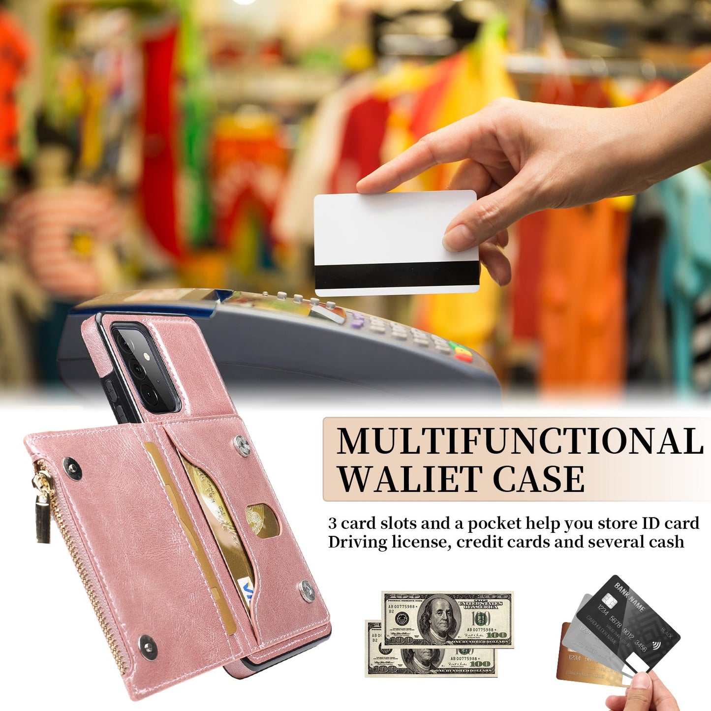 Neues Upgrade Multifunktionale Brieftasche Reißverschluss Handyhülle für Samsung A72 5G