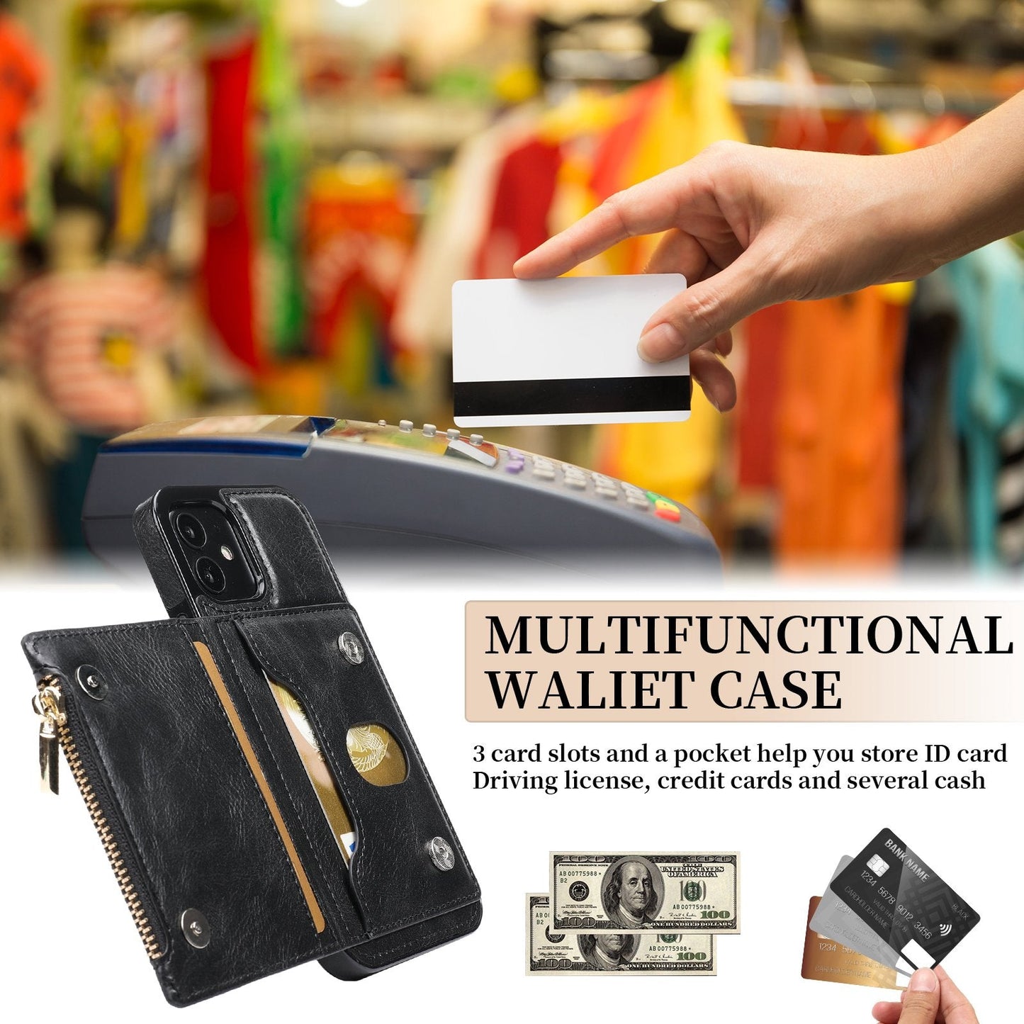 Neue verbesserte multifunktionale Reißverschluss-Handyhülle für das iPhone 13 Serie
