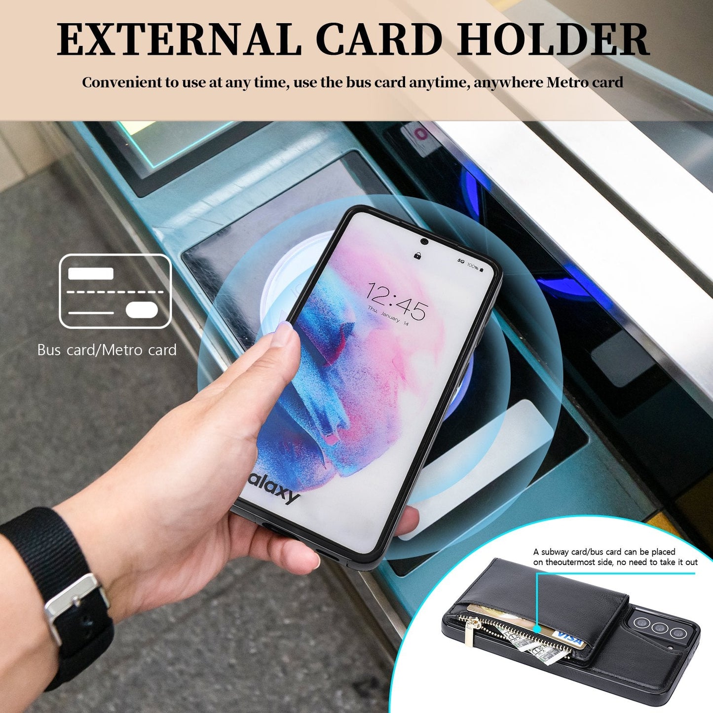Neues Upgrade Multifunktionale Brieftasche Reißverschluss-Handyhülle für Samsung