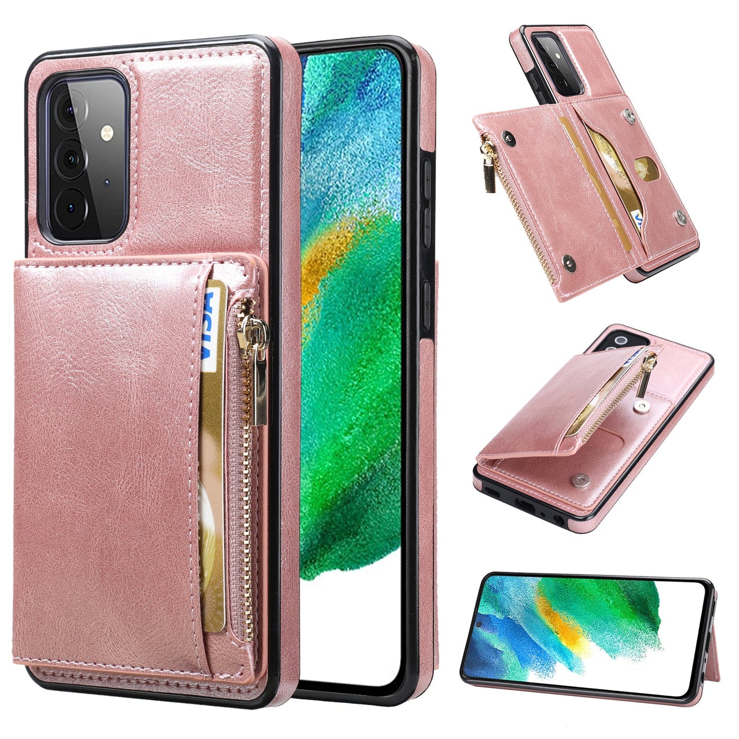 Neues Upgrade Multifunktionale Brieftaschen-Reißverschluss-Handyhülle für Samsung A52 5G