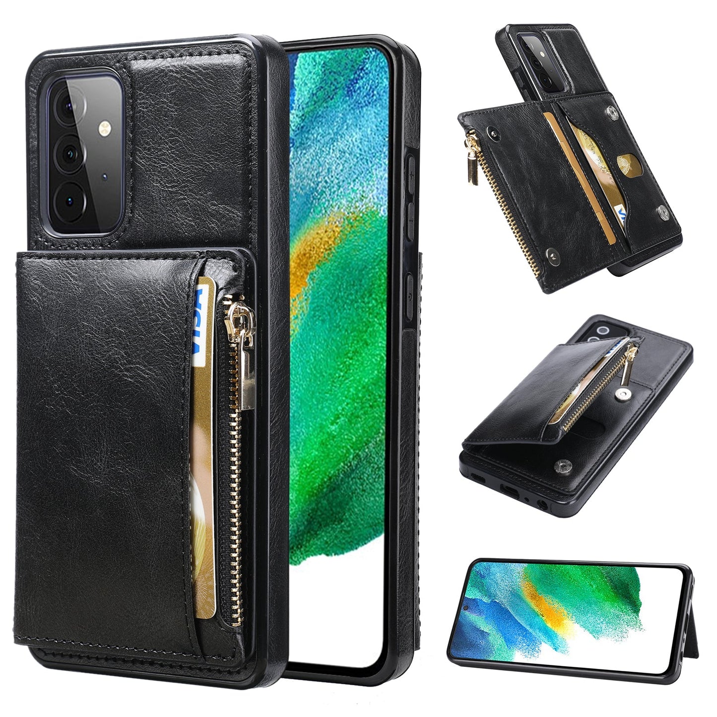 Neues Upgrade Multifunktionale Brieftasche Reißverschluss Handyhülle für Samsung A72 5G