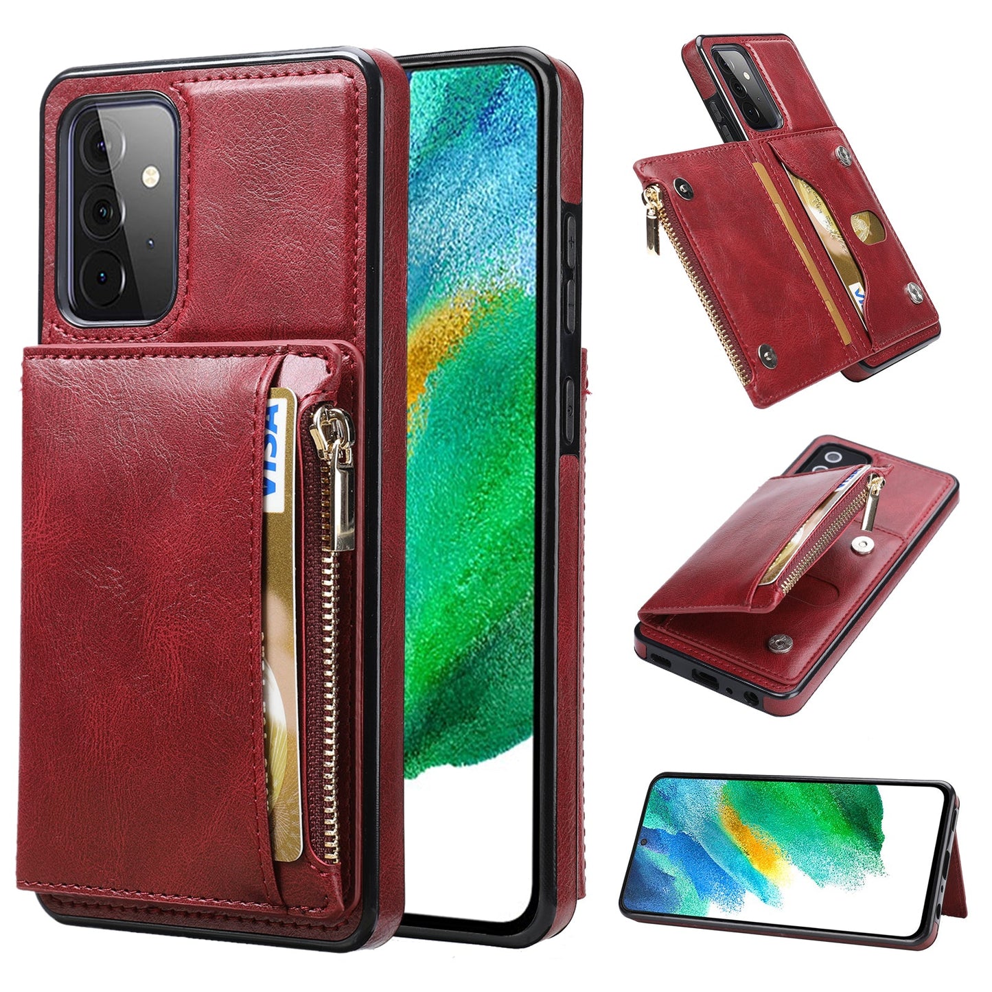 Neues Upgrade Multifunktionale Brieftasche Reißverschluss Handyhülle für Samsung A72 5G