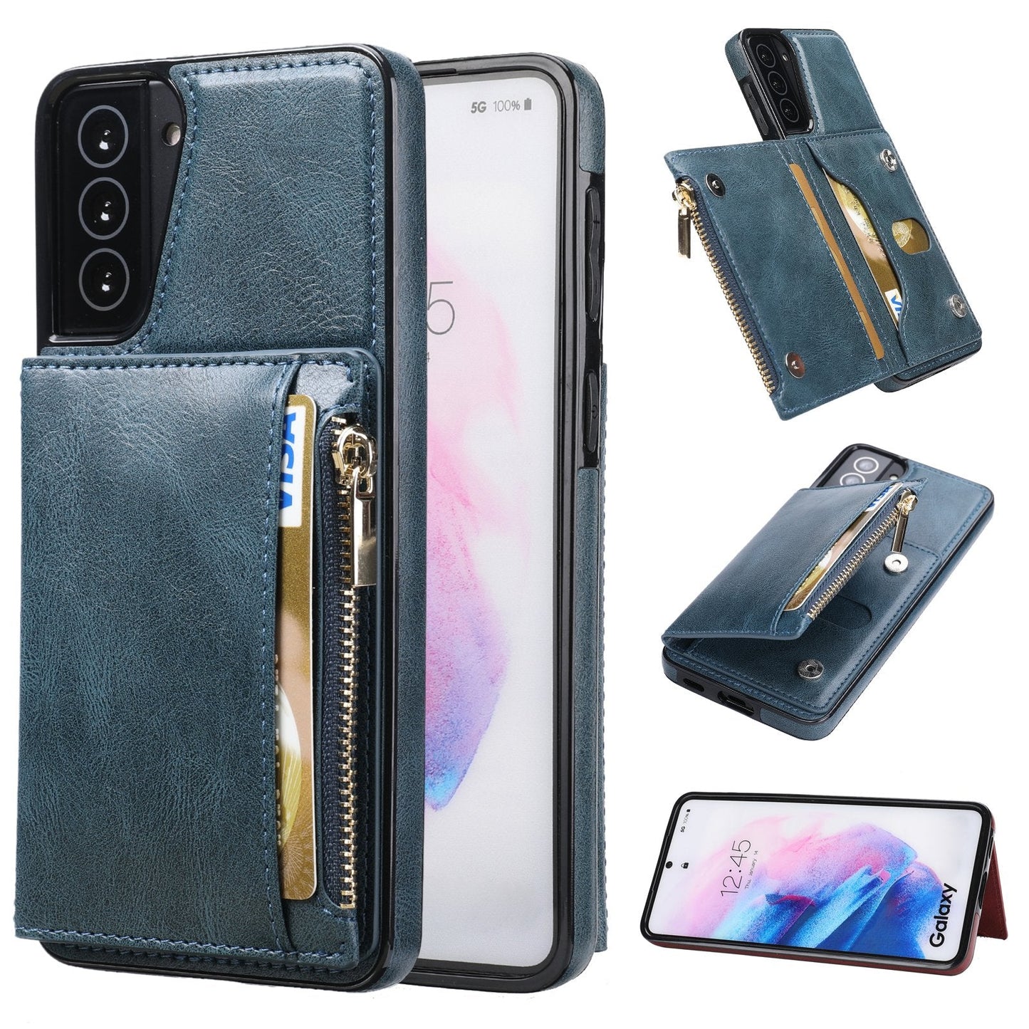 Neues Upgrade Multifunktionale Geldbörse Reißverschluss Handyhülle für Samsung S21 5G