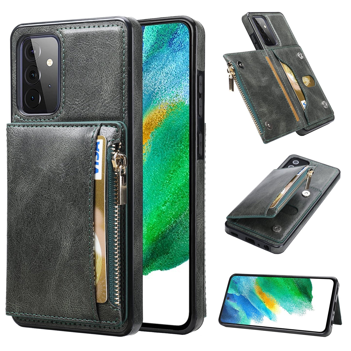 Neues Upgrade Multifunktionale Brieftaschen-Reißverschluss-Handyhülle für Samsung A52 5G