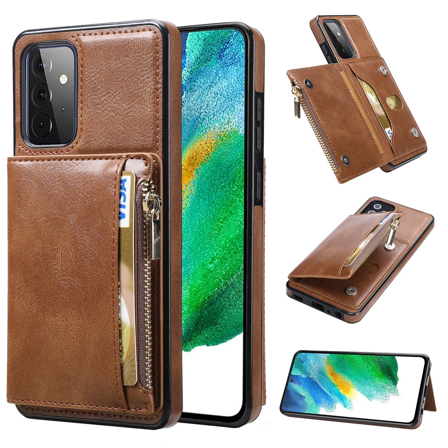 Neues Upgrade Multifunktionale Brieftaschen-Reißverschluss-Handyhülle für Samsung A52 5G