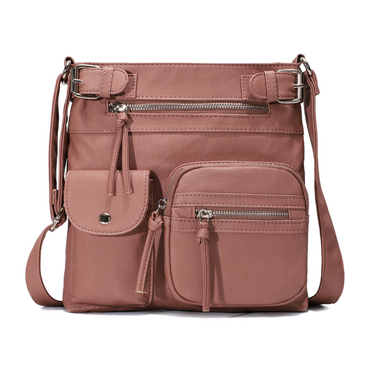 Sac à bandoulière en cuir souple avec plusieurs poches