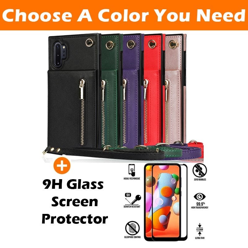 Nouvel étui de téléphone portefeuille à fermeture éclair bandoulière pour Samsung Note10 Plus